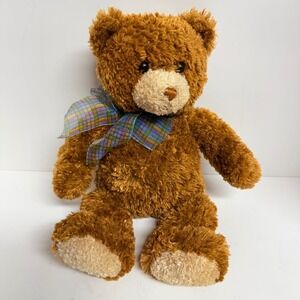 GUND Dylan Bear 15102 Plaid Bow Brown Tan Plush Stuffed‎ Animal 12"